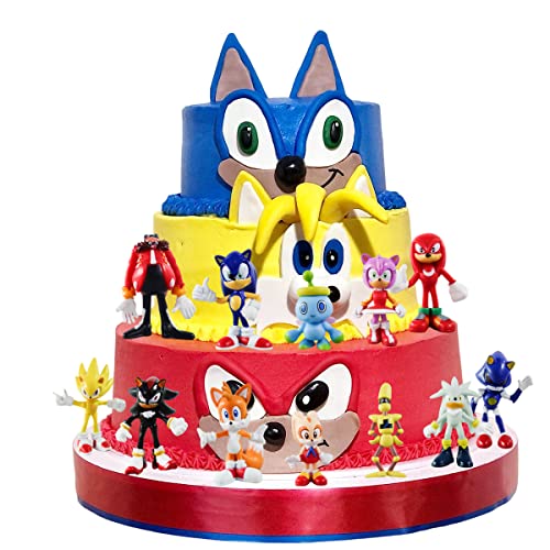 12PS Sonic Cake Toppers, Sonic Action Figures, Hedgehog Party