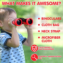 Load image into Gallery viewer, LayYun Kid Binoculars Shock Proof Toy Binoculars Set-Bird Watching-Educational Learning-Presents for Kids-Children Gifts-Boys and Girls-Outdoor Play-Hunting-Hiking-Camping Gear (Red)
