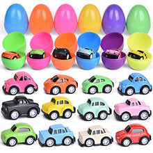 Load image into Gallery viewer, FUN LITTLE TOYS 12 PCs Easter Eggs Prefilled with Pull Back Cars Toy Vehicles for Easter Party Favors, Easter Basket Stuffers, Easter Egg Fillers, Goodie Bags Fillers, Classroom Prizes, Pinata Fillers
