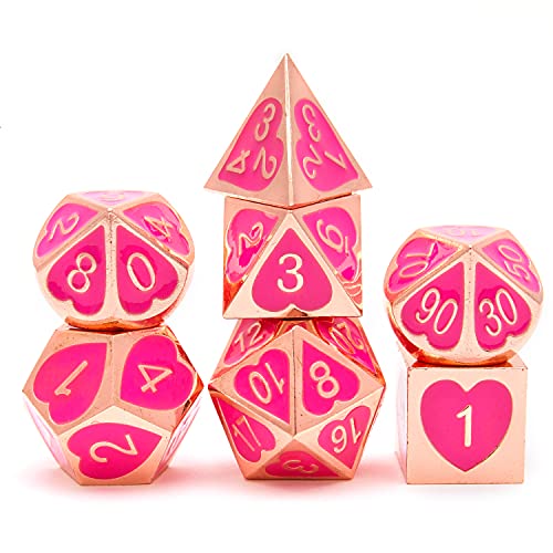 DND Metal Dice Set Love Peach Rose Gold Edge Polyhedron 7-Piece Set, Suitable for Underground City and Dragon RPG MTG or Board Game D & D Pathfinder, etc.