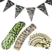 Toyvian 41 Pcs Hunting Camo Party Tableware Set Camouflage Party Supplies Napkin Paper Cup Disposable Paper Plate Paper Tissue Banner for Birthday Party Decor
