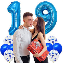 Load image into Gallery viewer, Yijunmca Blue 19 Number Balloons Kit Jumbo Number 19 32&quot; Helium Hanging Balloon Foil Mylar Confetti Latex Balloon for Men Women 19th Birthday Party Supplies 19 Anniversary Events Decoration
