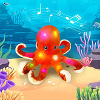 Glow Guards Musical Light up Octopus Stuffed Ocean Life LED Soft Plush Toy with Night Lights Lullaby Glow in The Dark Christmas Birthday Gifts for Toddler Kids