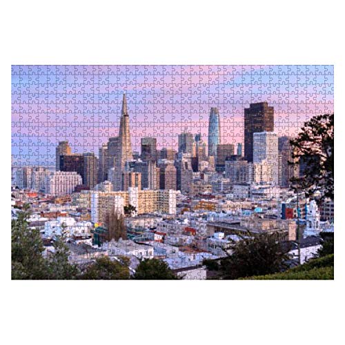 Wooden Puzzle 1000 Pieces san Francisco Skyline in Pink and Blue Skies Skylines and Pictures Jigsaw Puzzles for Children or Adults Educational Toys Decompression Game