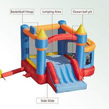 Load image into Gallery viewer, Kinbor Inflatable Bounce House Jumping Area Castle Slide with Blower Basketball Hoop and Ball Pit for Kids Outdoor Courtyard Birthday Party
