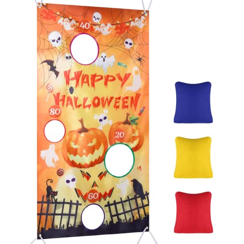 Pumpkin Halloween Pinata for Kids Bean Bag Toss Games 3 Bean Bags, Halloween Games for Party Halloween Decorations