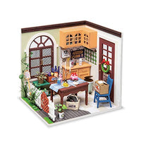 Hands Craft DIY Miniature Dollhouse Kit  Mrs. Charlie's Dining Room 3D Model Wooden Furniture Tiny House Building with LED Lights Wood Pre Cut Pieces 1:24 Scale Puzzle for Teens and Adults DGM09