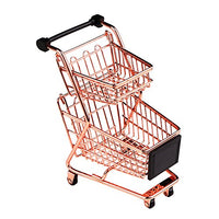 wgg Mini Metal Shopping Cart Supermarket Handcart Trolley, Table Office Novelty Decoration, Creative Storage Tools (Rose Gold, Double-Deck)