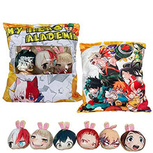 Load image into Gallery viewer, MHA Plush Toy Pillow Cute Snack Bag Toy with 6 Mini Plush Toys Throw Cushion Pillows Izuku Midoriya Stuffed Cosplay Doll Pillow Lovely Doll Toy Pillow, Best Gift for Anime Fans
