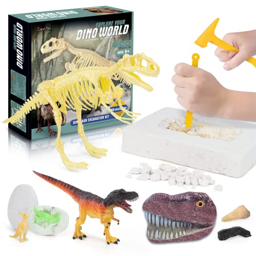 LilKisThk Dinosaur Fossil Dig Kit, Dinosaur Eggs Excavation Jurassic Park Dino Fossil Digging Kit, STEM Science Kits for Kids T Rex Toys for Boys Girls