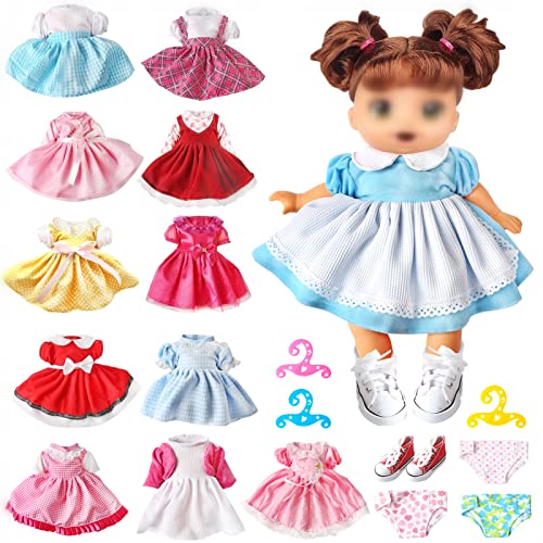 19 Pcs Girl Doll Clothes and Accessories - Alive Baby Doll Clothes Outfits Including 12 Sets Doll Dresses, 1 Pair Casual Shoes, 3 Hangers and 3 Underwear for 12 13 14 15 Inch Dolls Girls Gift