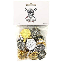 Load image into Gallery viewer, Seven Seas Pirates Toy Metal Gold and Silver Treasure Doubloon Coins - 500 Tokens
