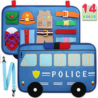 Toddler Busy Board, 14 in 1 Activity Board(Police Car Style), Montessori Toy for Fine Motor Basic Skills, Preschool Sensory Toy for Boys & Girl, Learning Gift for Airplane Car Travel