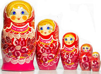 Nesting Doll - 5 Floral Folk Pattern - Hand Painted in Russia - Big Size - Wooden Decoration Gift Doll - Matryoshka Babushka (Style I, 6.75``(5 Dolls in 1))
