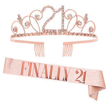 Load image into Gallery viewer, &quot;FINALLY 21&quot; Sash and Rhinestone Crown Set - 21st Birthday Party Gifts Birthday Sash for Girl Birthday Party Supplies
