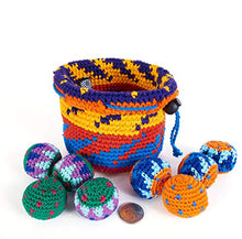Load image into Gallery viewer, BUENA ONDA Yippi Yappa Kit - Crocheted Mini Bag Toss Game for Kids and Adults, Best Hacky Sack Set, Color Coded Balls with Basket, Indoor/Outdoor Play
