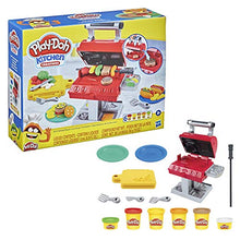 Load image into Gallery viewer, Play-Doh Kitchen Creations Grill &#39;n Stamp Playset for Kids 3 Years and Up with 6 Non-Toxic Modeling Compound Colors and 7 Barbecue Toy Accessories
