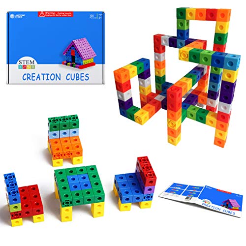 Unlimited Creation Cubes 100 Piece Snap Unit Cubes Centimeter Cube and Interlocking Building Set STEM Toy | Promote Color Sorting & Math Counting Skills