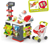 Smoby 350213 Kids Supermarket Playset with 42 Accessories inc. Cash Register, Microphone, Credit Card Reader, Barcode Scanner, Fruit & More, Dummy Boxes and Toy Vegetables/Fruits Included
