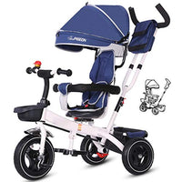 Moolo Children's Tricycle, Kids' Trikes Bicycle Trolley Bicycle Awning Reversible Folding Pedal Multi-Function 1-3-6 Year Old (Color : Blue)