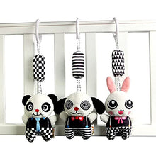 Load image into Gallery viewer, AIPINQI 3 Pack Hanging Rattle Toys ,High Contrast Baby Toys and Plush Stroller Toys for Babies 0-18 Months,Newborn Car Seat Toys with Black and White Cartoon Shapes,(Panda,Dog &amp; Rabbit)
