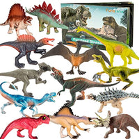 13 Pack Dinosaur Toy Figures with Educational Dinosaur Book, Large Plastic Dinosaur Toys Set Gifts for Toddlers, Kids, Boys and Girls, Funsland Dinosaur Figurines