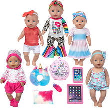 Load image into Gallery viewer, ZQDOLL 22 Pcs 14-16 inch Baby Doll Clothes Dress and Accessories Include 5 Set Doll Clothes with Doll Backpack Mini Phone ?Pillow Eye Mask fits 43cm New Born Baby Dolls, American 18 Inch Girl Doll
