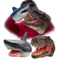 Gemini&Genius Tyrannosaurus & Shark Hand Puppets Dinosaur and Marine Animal World Action Figure Set Funny & Scared Head Hand Puppets for Home, Stage and Class Role Play Toys