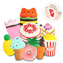 Load image into Gallery viewer, Slow Rising Jumbo Squishies Toys Set - 9 Pack Soft Kawaii Squishy Hamburger Popcorn Cake Ice Cream Donut Stress Relief Squeeze Toy for Boys and Girls
