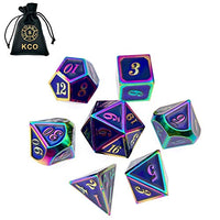 KCO DND Metal Dice Set Enamel dice 7 Pieces Metal Dice Set DND Dice Role Playing Game Dice Set with Storage Bag for RPG Dungeons and Dragons D&D Math Teaching (Blue Rainbow)