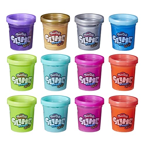 Play-Doh Slime HydroGlitz 12 Multipack of Assorted Metallic Colors for Kids 3 Years and Up, Slippery and Smooth Texture, Non-Toxic