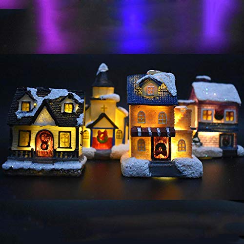 prettDliJUN Lovely Dreamy Snowing Scene Cottage House Toy with Light Christmas Home Ornament for Kids D