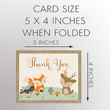 Load image into Gallery viewer, Woodland Friends Thank You Cards Burlap Forest Animals Folding Thank You Notes Baby Shower Birthday Party Sprinkle Fox Deer Raccoon Nature Zoo Animals Gender Neutral Unisex Kids (50 Count)
