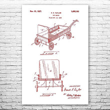 Load image into Gallery viewer, Patent Earth Toy Wagon Poster Print, Toy Collector Gift, Play Room Art, Vintage Toy Wagon, Toy Store Art, Toy Wagon Blueprint Red &amp; White (24 inch x 36 inch)
