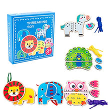 Load image into Gallery viewer, NOOLY Wooden Lacing Cards Puzzle, Threading Toys Sewing Cards for Toddler Montessori Preschool Educational Toy CXB0202 (Wild Animals)
