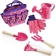 Load image into Gallery viewer, FREEHAWK Kids Gardening Tool Sets, Toy Shovel Gardening Set, Outdoor Gardening Toy with Wooden Handles &amp; Safety Edges, Includes Carry Bag, Rake, Shovel, Fork, Watering Can, Gloves (Pink)
