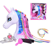 Load image into Gallery viewer, BETTINA Unicorn Toys Unicorn Styling Head - 10.5 Inch Unicorn Head Styling Doll with Rainbow Hair Extensions, Unicorn Doll Head for Hair Styling, Unicorn Toys for Girls, Unicorn Gifts for Girls Kids
