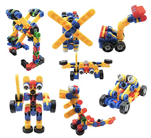 Skoolzy Klikio STEM Toys Kit. Creative Building Blocks Educational Construction 98 Pc Learning Games Set. Ages 3 4 5 6 7 8 9 10 Year Old Boys or Girls Tinker Activity. Best Birthday Gift Kids Toy