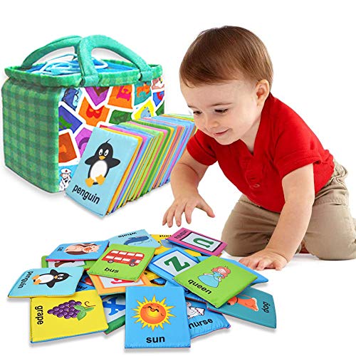 AUVCAS VNOM Soft Baby Alphabet Cards 26 Letters Learning Flash Cards with Cloth Bag,Early Educational Toy for Kids Toddlers Babies Infants