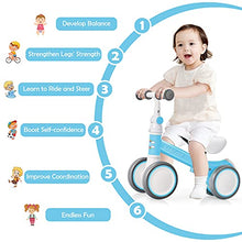 Load image into Gallery viewer, BABY JOY Baby Balance Bike, 6-24 Months Children Walker, No Pedal Infant 4 Wheels Toddler Bicycle with Adjustable Seat, Kids Riding Toys for 1 Year Old Boys Girls, Babys First Birthday Gift, Blue
