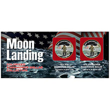 Load image into Gallery viewer, Moon Landing Eisenhower and Bicentennial Dollar Coin Set Layered in Gold| 50th Anniversary Special Edition |Certificate of Authenticity |Two Colorized 24 KT Gold Layered US Coins
