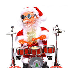 Load image into Gallery viewer, Christmas Santa Claus Resin Ornament Led Lighting Electric Toy with Music Standing Santa Claus Figurine Play Saxophone Santa Claus Electric Music Small Doll Christmas Decorations (Play Drums)
