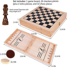 Load image into Gallery viewer, Juegoal 4-in-1 Wooden Fast Sling Puck Set for Kids and Adults, Chess, Checkers, Tic Tac Toe Games, Travel Portable Folding Tabletop Chess Board Game Sets, Interactive Families Toys
