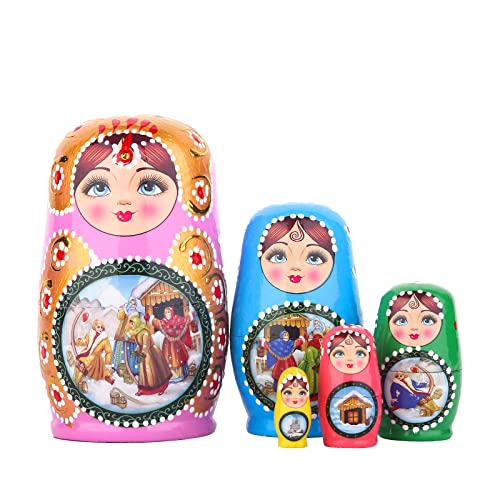 Russian Nesting Dolls Set 5 Pieces JoyNest Matryoshka Wood Stacking Nested Set Story Girl Handmade Toys for Children Kids Christmas Birthday Halloween Wishing Gift (Pink Girls)