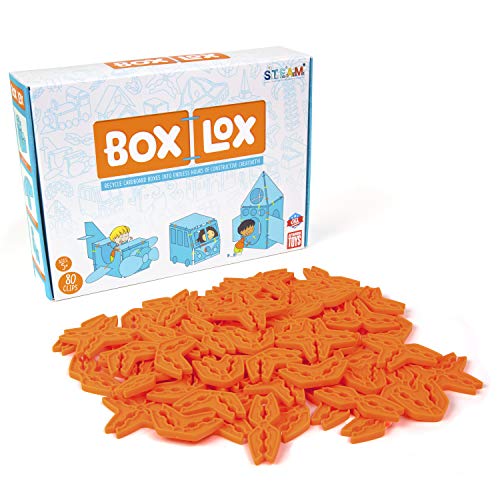 Atwood Toys Box Lox 80 pcs Creative Cardboard Building kit - Construction Toys for Girls and Boys Educational STEM Building Alternative to Building Blocks Toy (Neon Orange)
