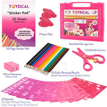 Load image into Gallery viewer, Toysical Drawing Stencils Set for Kids with Sticker Sheets - Gifts for Girls Ages 2, 3, 4, 5, 6 and 7 Year Old - Activity and Art N Crafts Kit - Awesome for Birthday (Pink)
