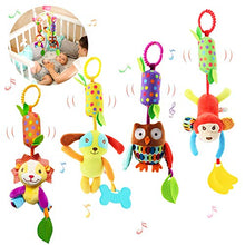 Load image into Gallery viewer, Bloobloomax Baby Soft Hanging Rattle Crinkle Squeaky Dangling Toy Car Seat Stroller Toys with Plush Animal C-Clip Ring for Infant Babies Boys and Girls 3 6 9 to 12 Months (4 Pcs)
