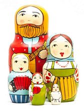 Load image into Gallery viewer, 110 mm Man in a Red Shirt with Balalaika Hand Painted Traditional Russian Wooden Matryoshka Doll 5 pcs

