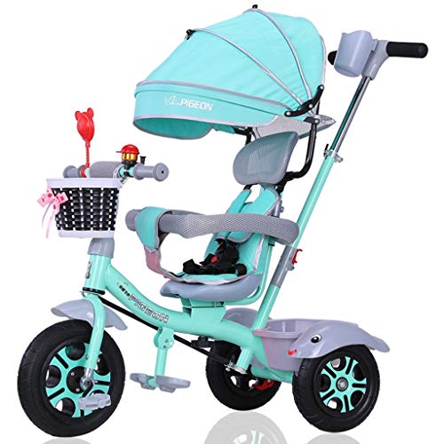 Moolo Children's Tricycle, Kids' Trikes 4 in 1 Bicycle 1-3-6 Year Old Trolley Child Bicycle Awning Reversible Folding Pedal Multi-Function (Color : Green)