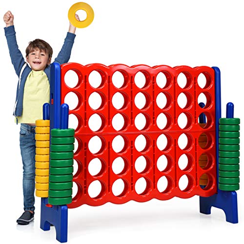 Costzon Giant 4-in-A-Row, Jumbo 4-to-Score Giant Games for Kids & Adults, Indoor Outdoor Party Family Connect Plastic Game, 4 Feet Wide by 3.5 Feet Tall w/42 Jumbo Rings & Quick-Release Slider (Blue)